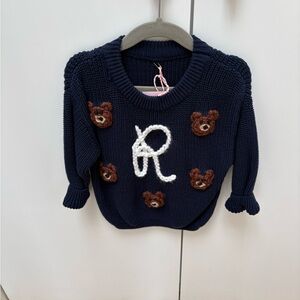 Navy Sweater with Bear Patches and Letter R knit - size 2